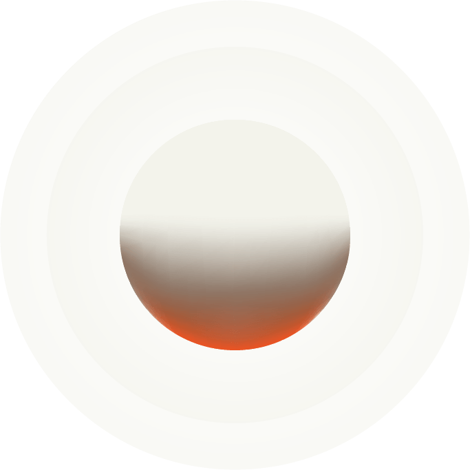 A spherical shape with a gradient shading from white at the top to orange at the bottom, centered on a light gray circular background.