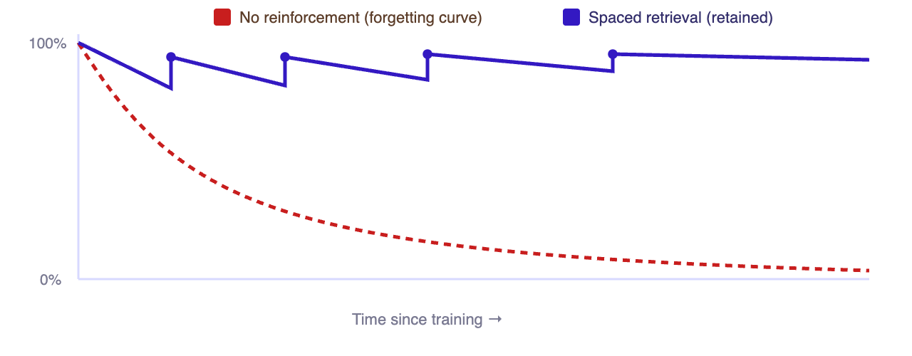 Knowledge retention over time: the forgetting curve vs. spaced retrieval practice