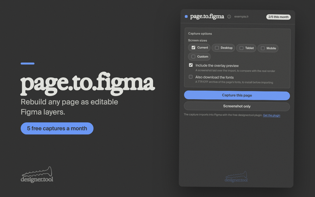 designer.tool — outil Page to Figma