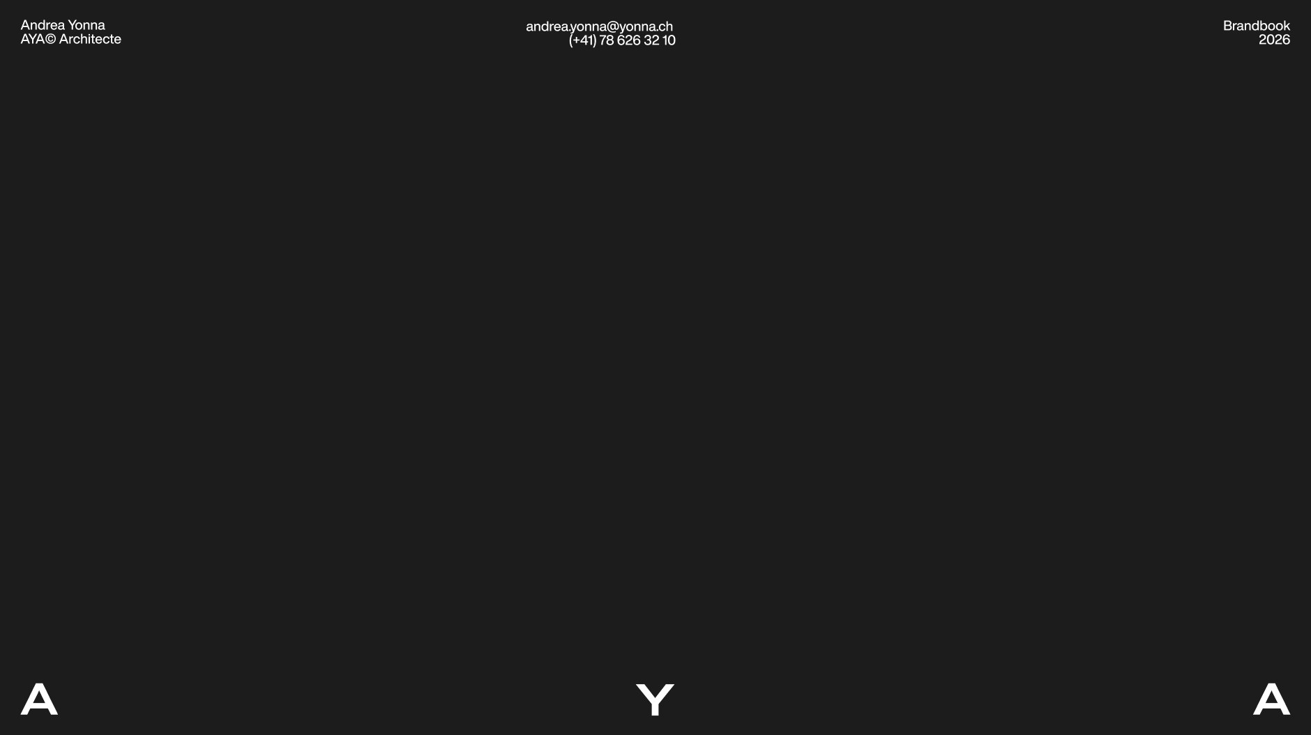 AYA Architecte : couverture du brandbook, lettres A Y A sur fond sombre