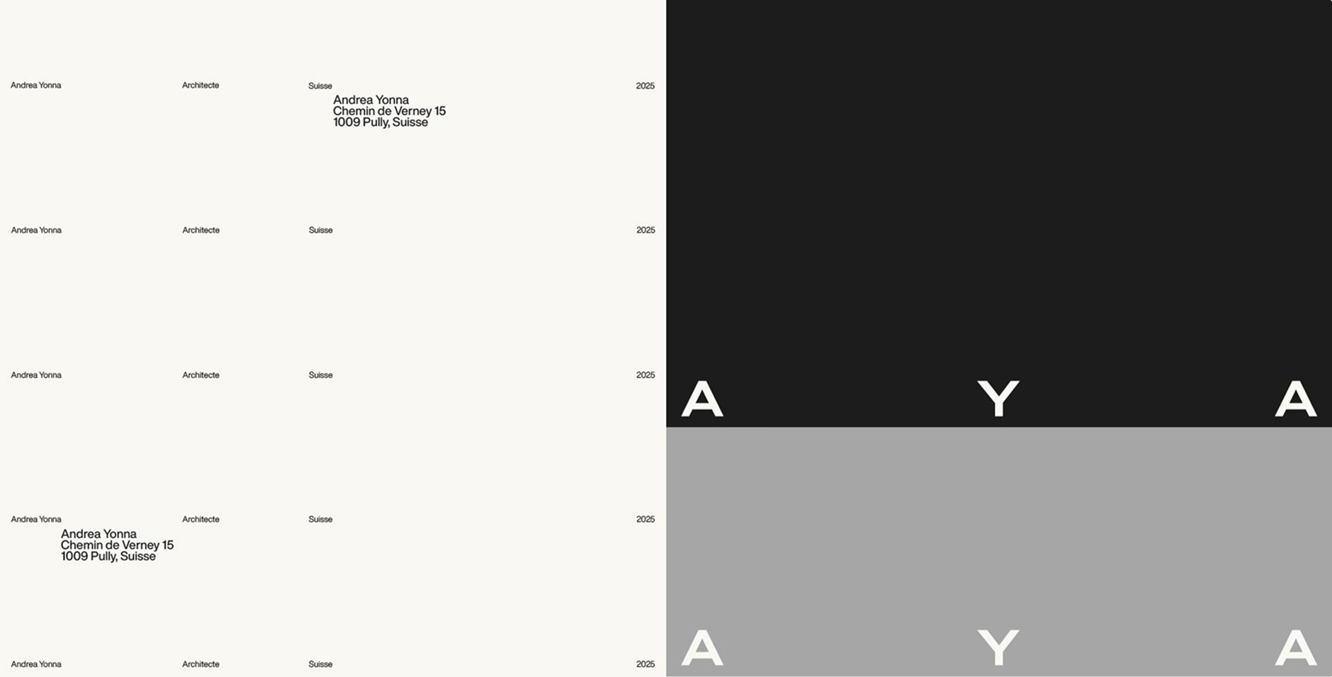 AYA Architecte : grille typographique et déclinaisons du monogramme