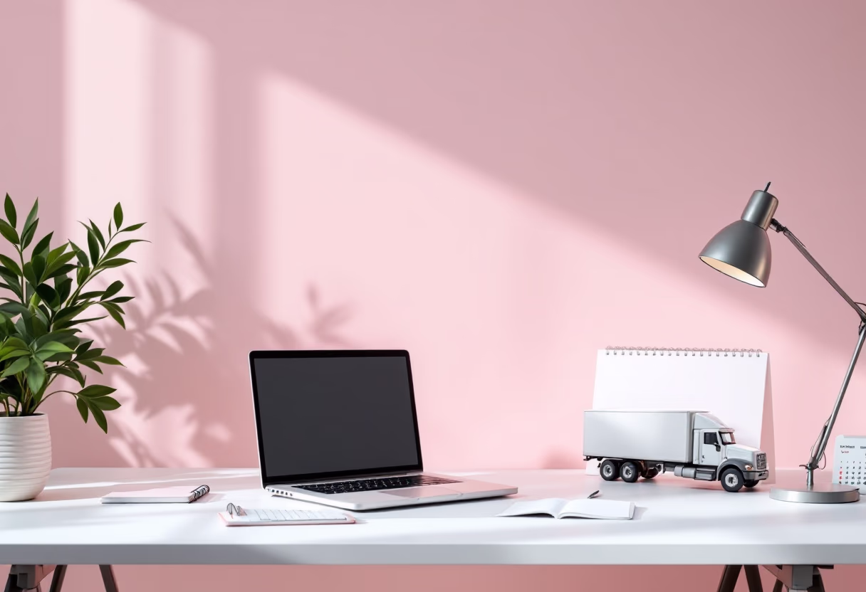 [background image] image of desk with a laptop (for a trucking company)