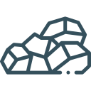 Simple black and gray line art icon of three coal rocks stacked.