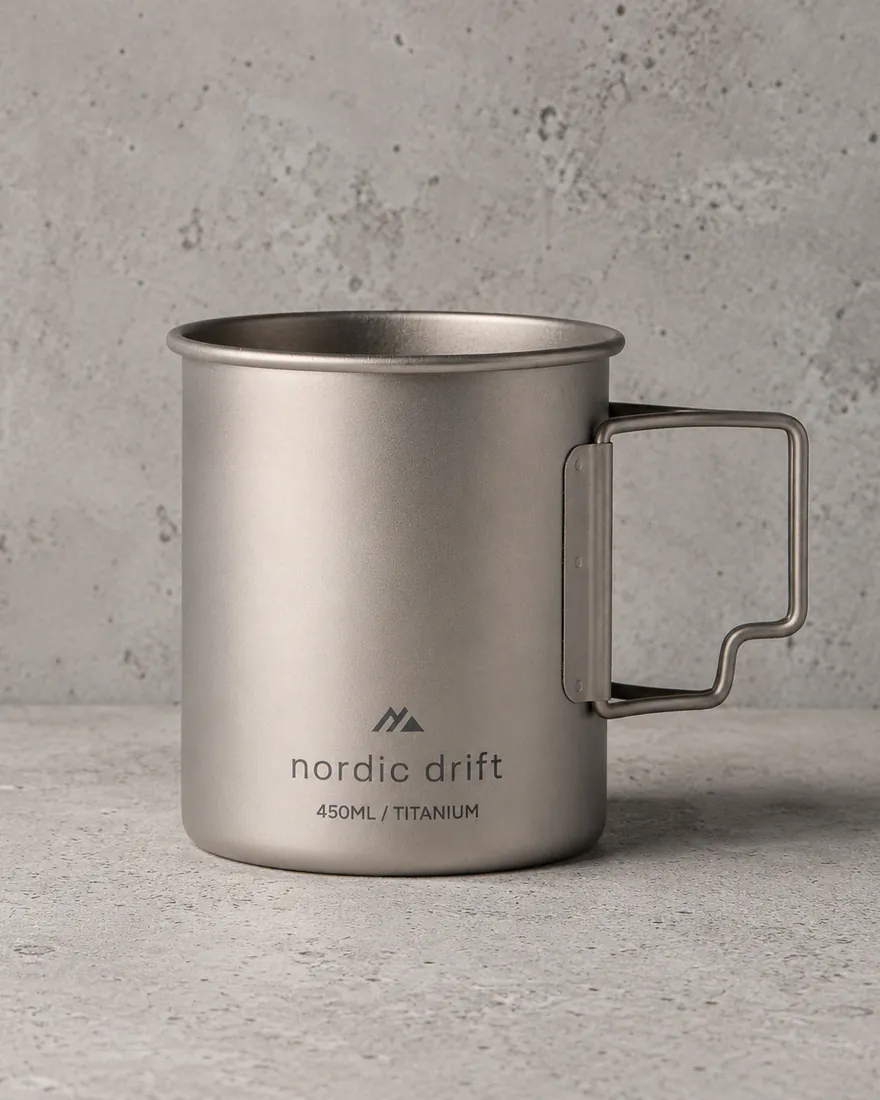 Mug en titane Nordic Drift posé sur un fond minéral