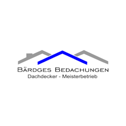 Logo von Bärdges Bedachungen mit stilisierten Hausdächern und Schriftzug.