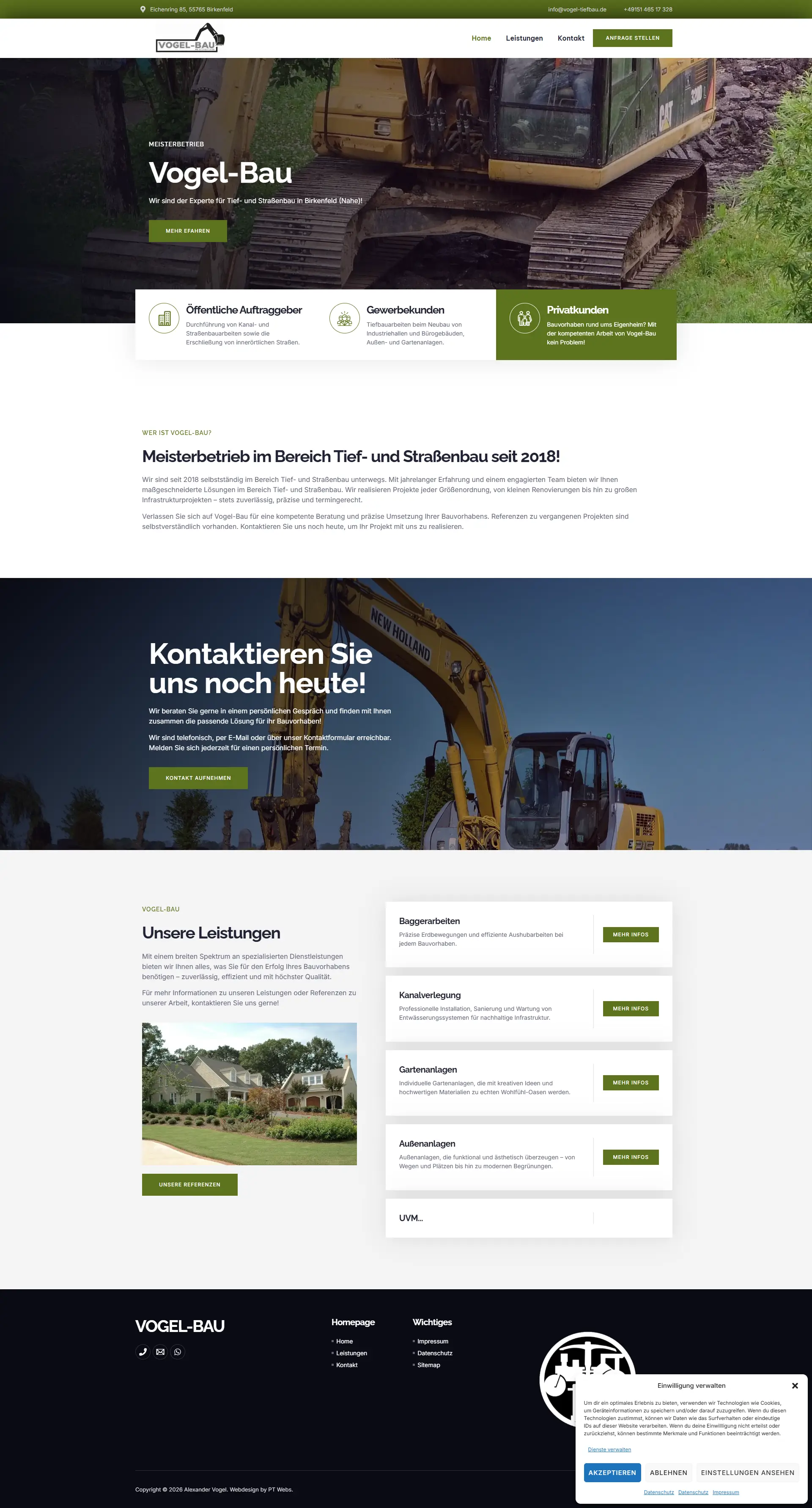 Website Screenshot der gesamten Website von Vogel-Bau