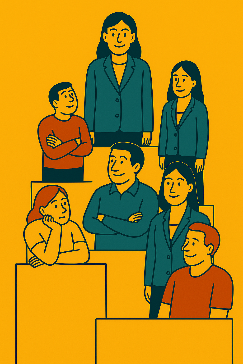 Illustration of people positioned at different levels in a social hierarchy