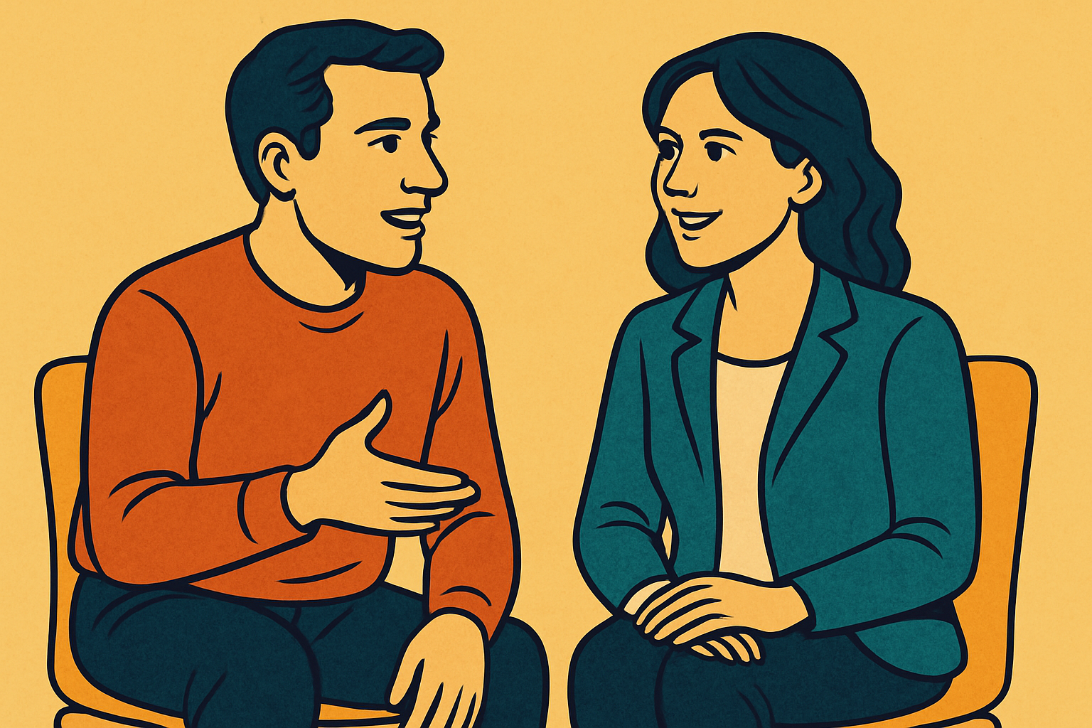 Illustration of two people in conversation making eye contact
