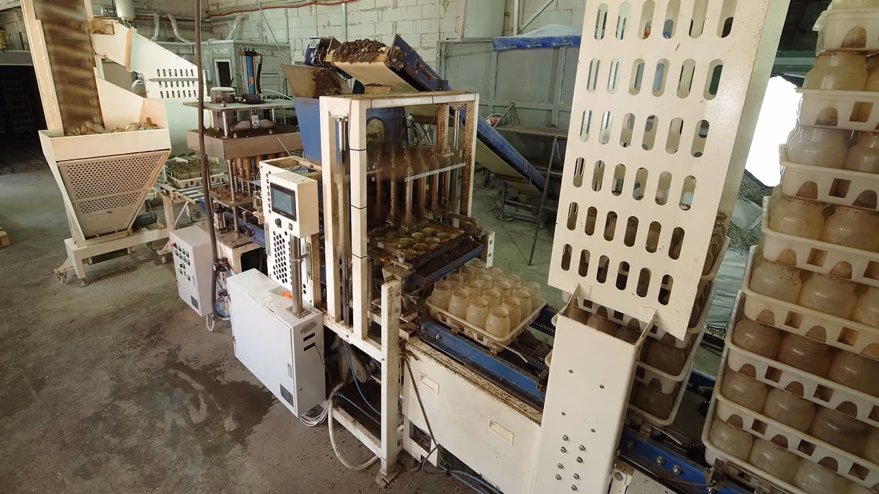 Industrial machine king oyster mushrooms producing