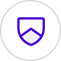 Shield icon with a purple outline inside a gray circular border, featuring a chevron shape filled in light purple within the shield.