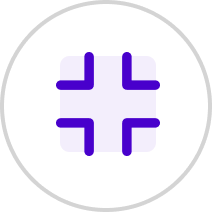 Icon of four purple corner brackets pointing inward forming a square within a light purple rounded square and a light gray circular border.
