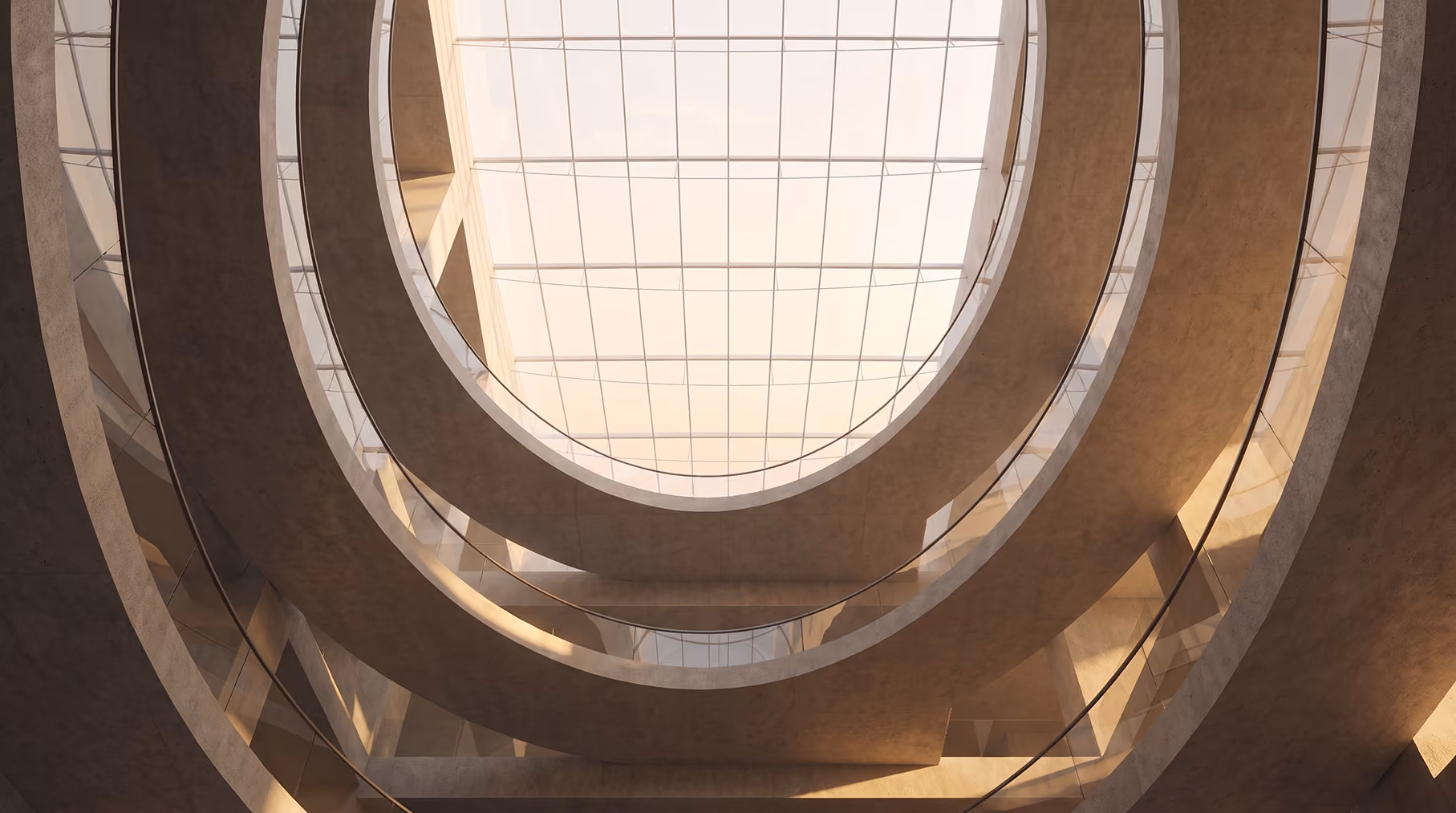 Building atrium with concrete balconies