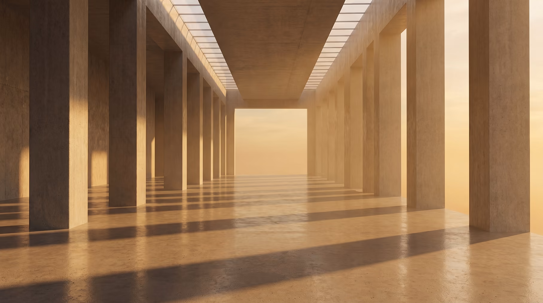 Concrete gallery with geometric skylights