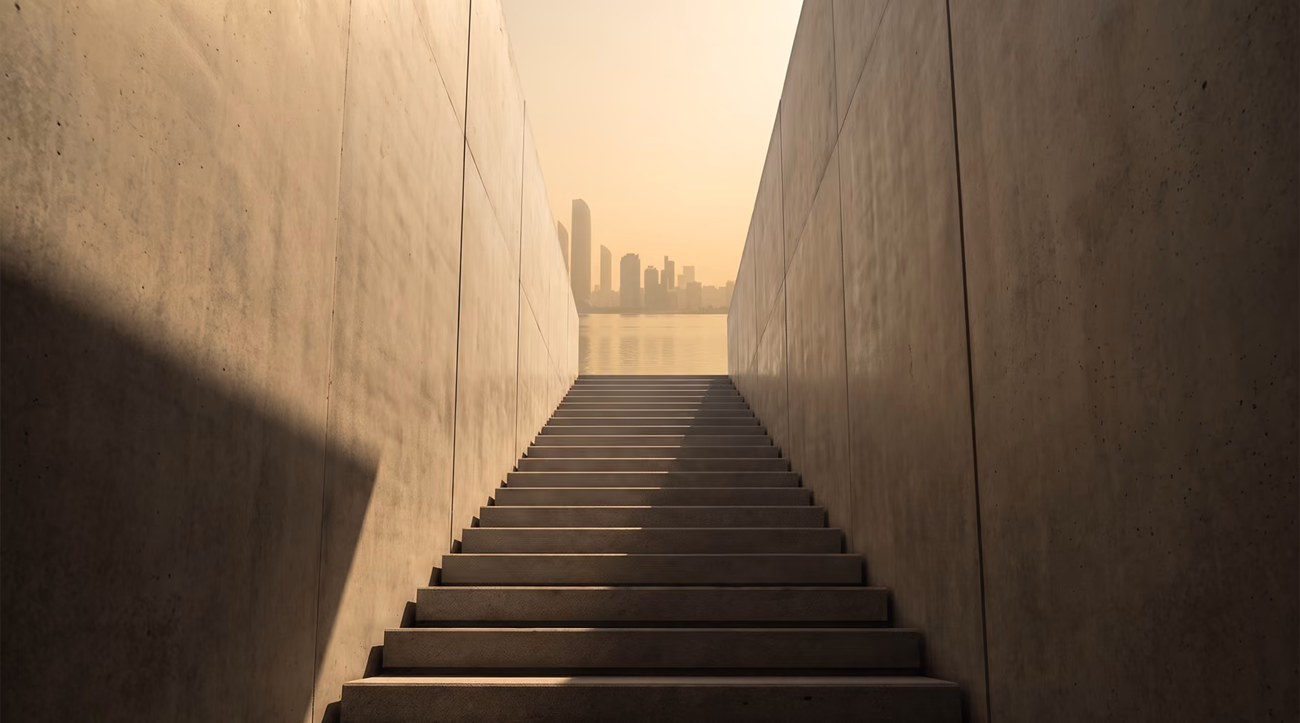 Stone stairs ascending into a hazy sky