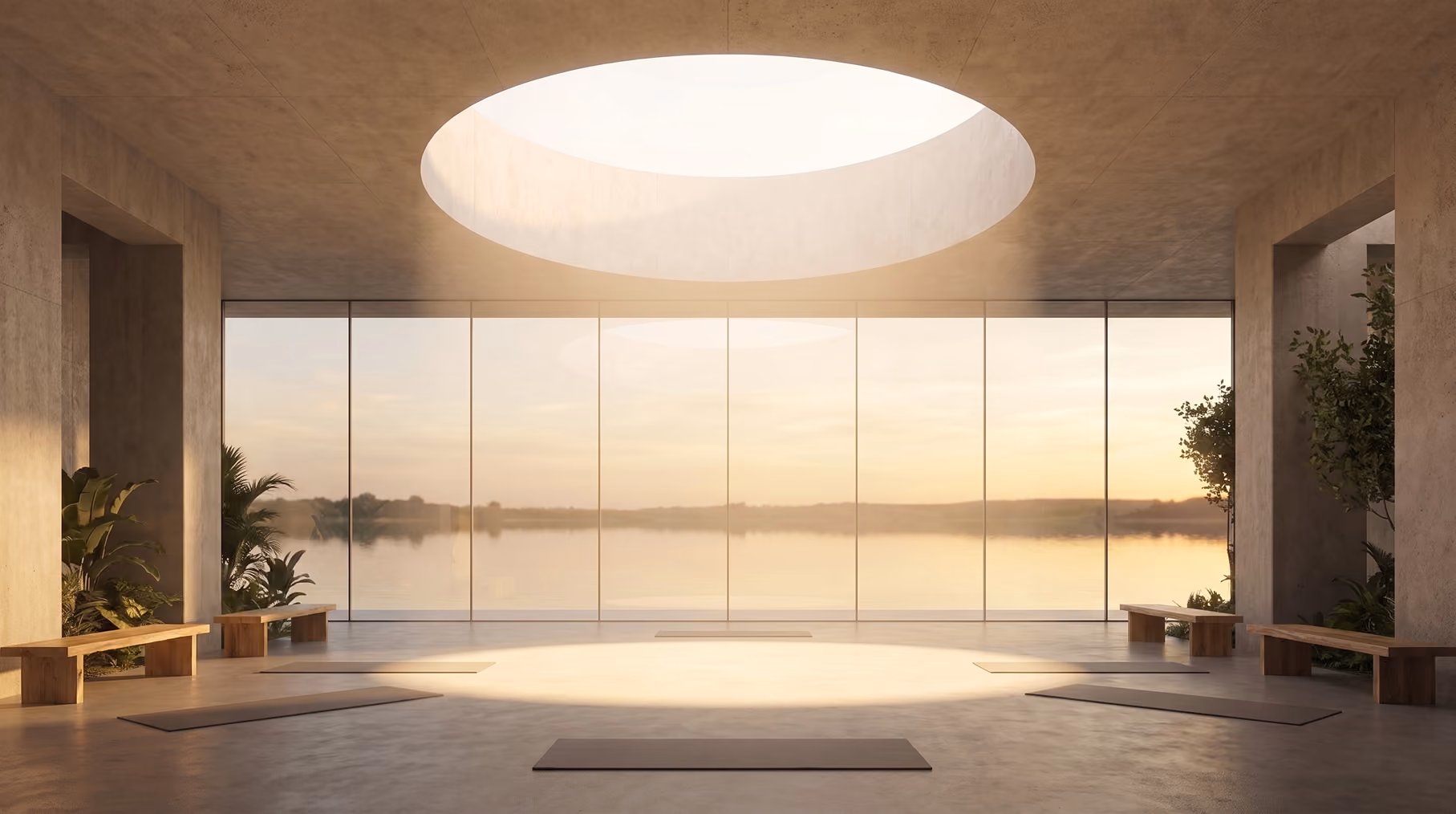 Corporate wellness studio overlooking the city