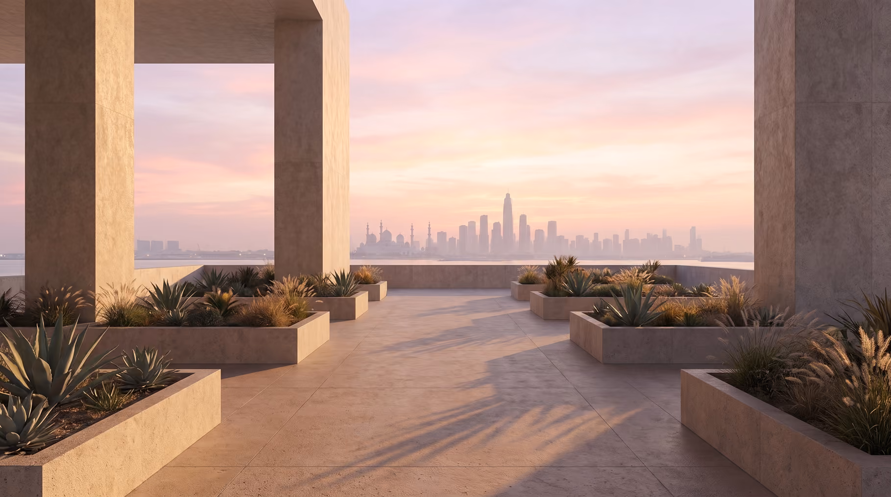 Rooftop garden in the sunset glow