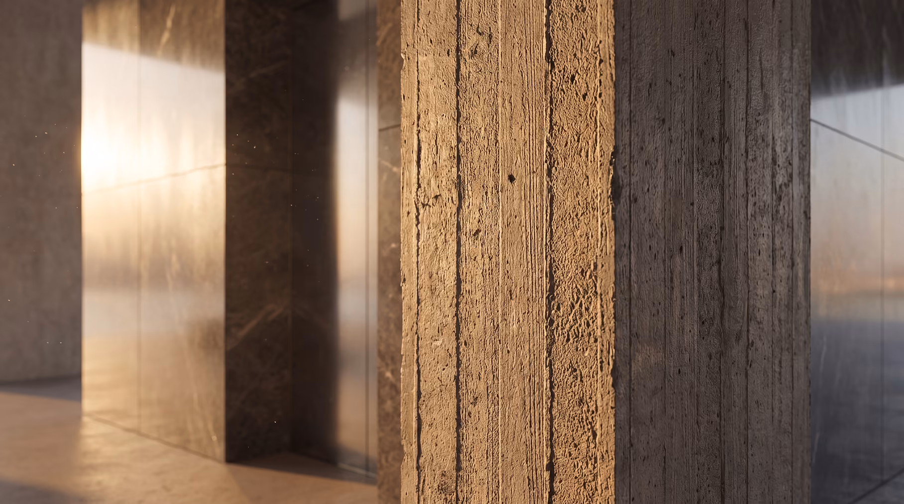 Concrete pillar against a stone wall