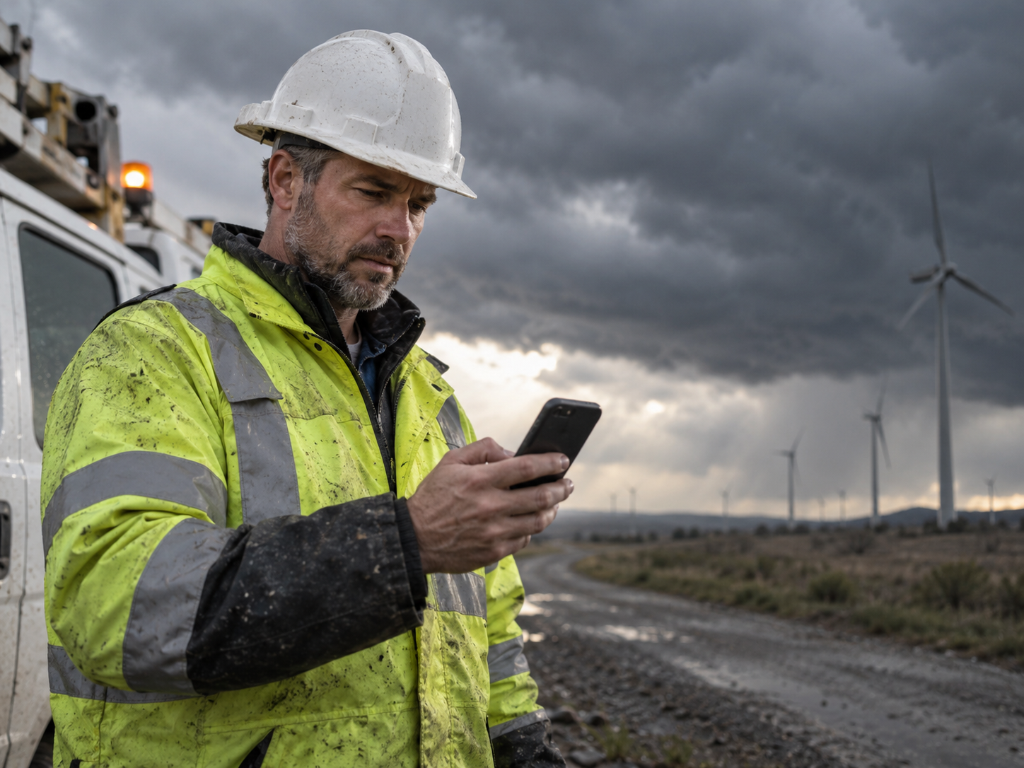 An employee at home during severe weather, checking their phone
