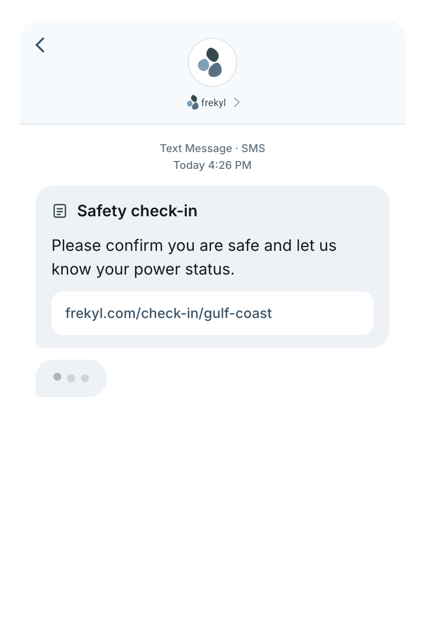 An employee receives a Frekyl broadcast by text on their phone