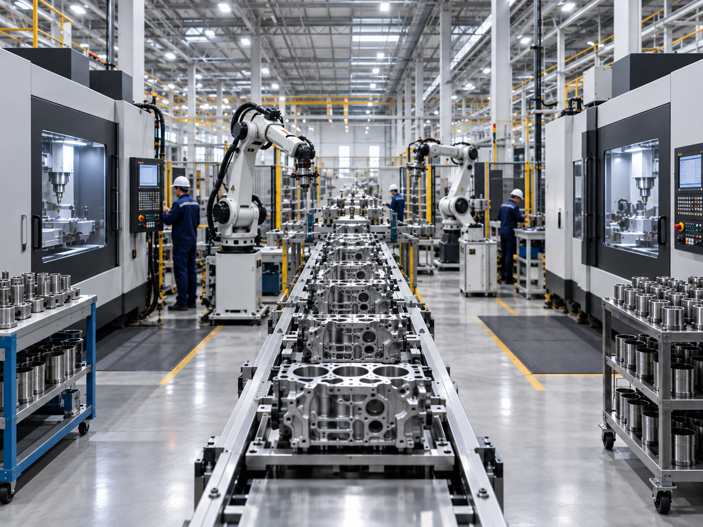 Operators working a production line on a plant floor