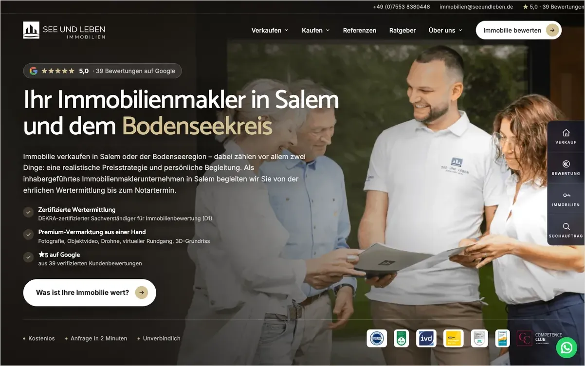 Startseite von See und Leben Immobilien aus Salem mit dem Team im Gespräch mit Eigentümern