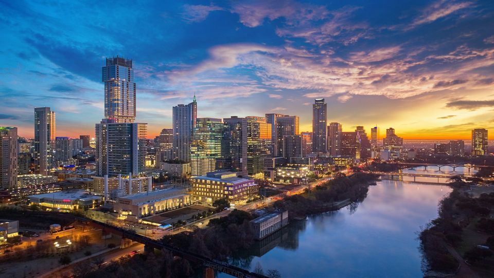 Austin skyline at twilight over Lady Bird Lake