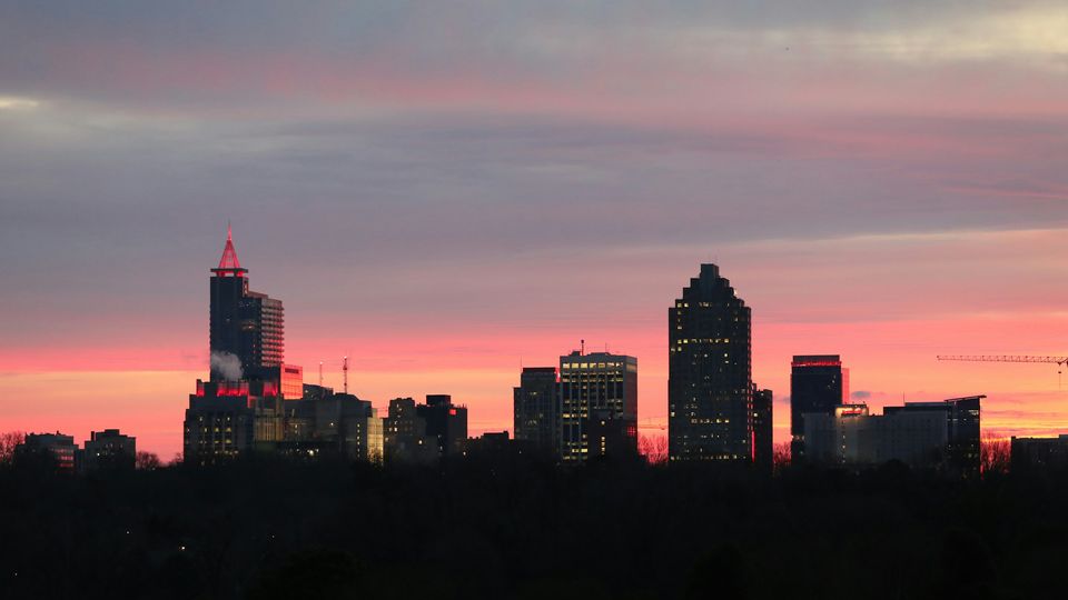 Raleigh skyline at sunset