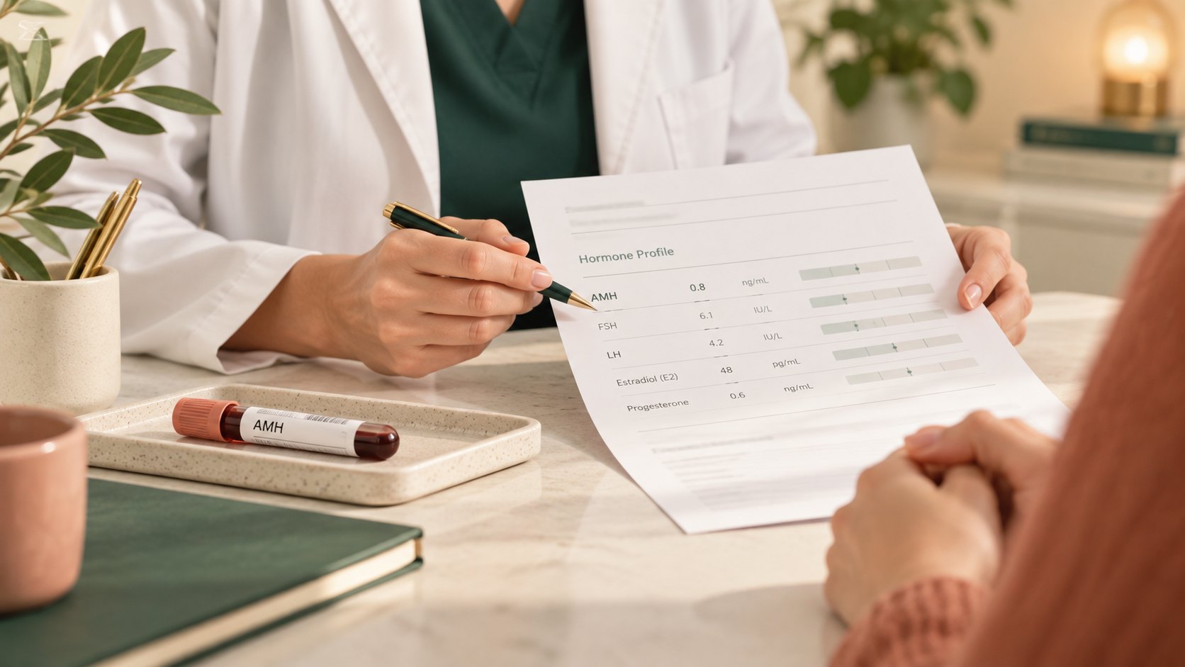 A Fertility Specialist pointing to an itemised treatment plan