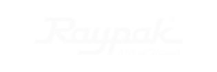 Raypak word logo in white on transparent background