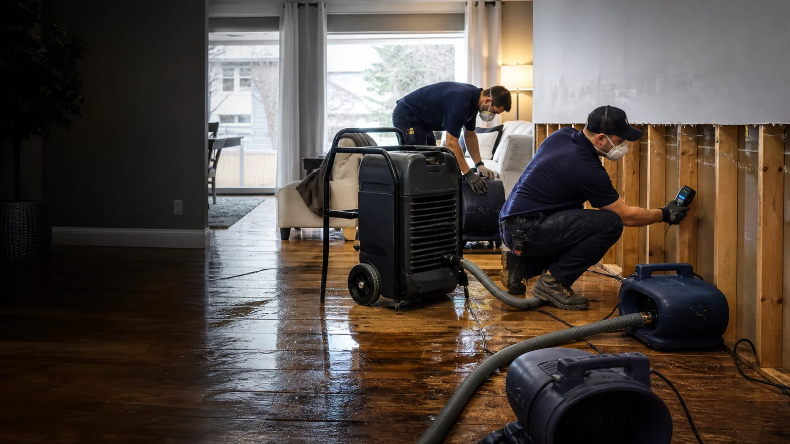 Water damage restoration at a Calgary property