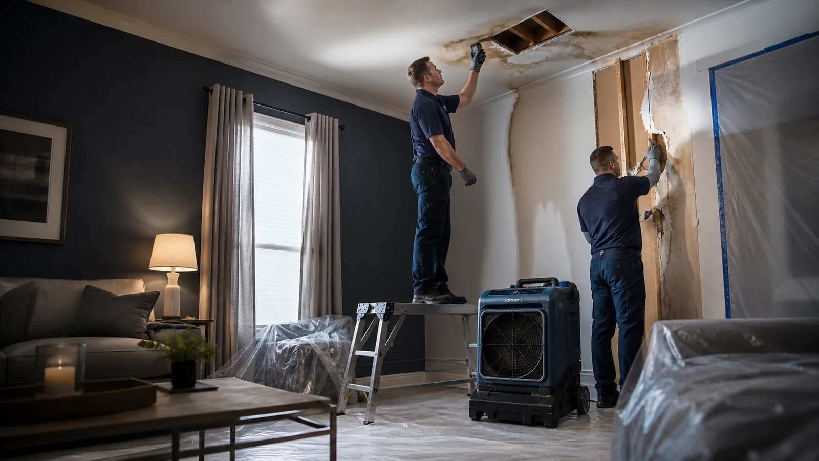 Ceiling & Wall Water Damage Restoration work for a High River property