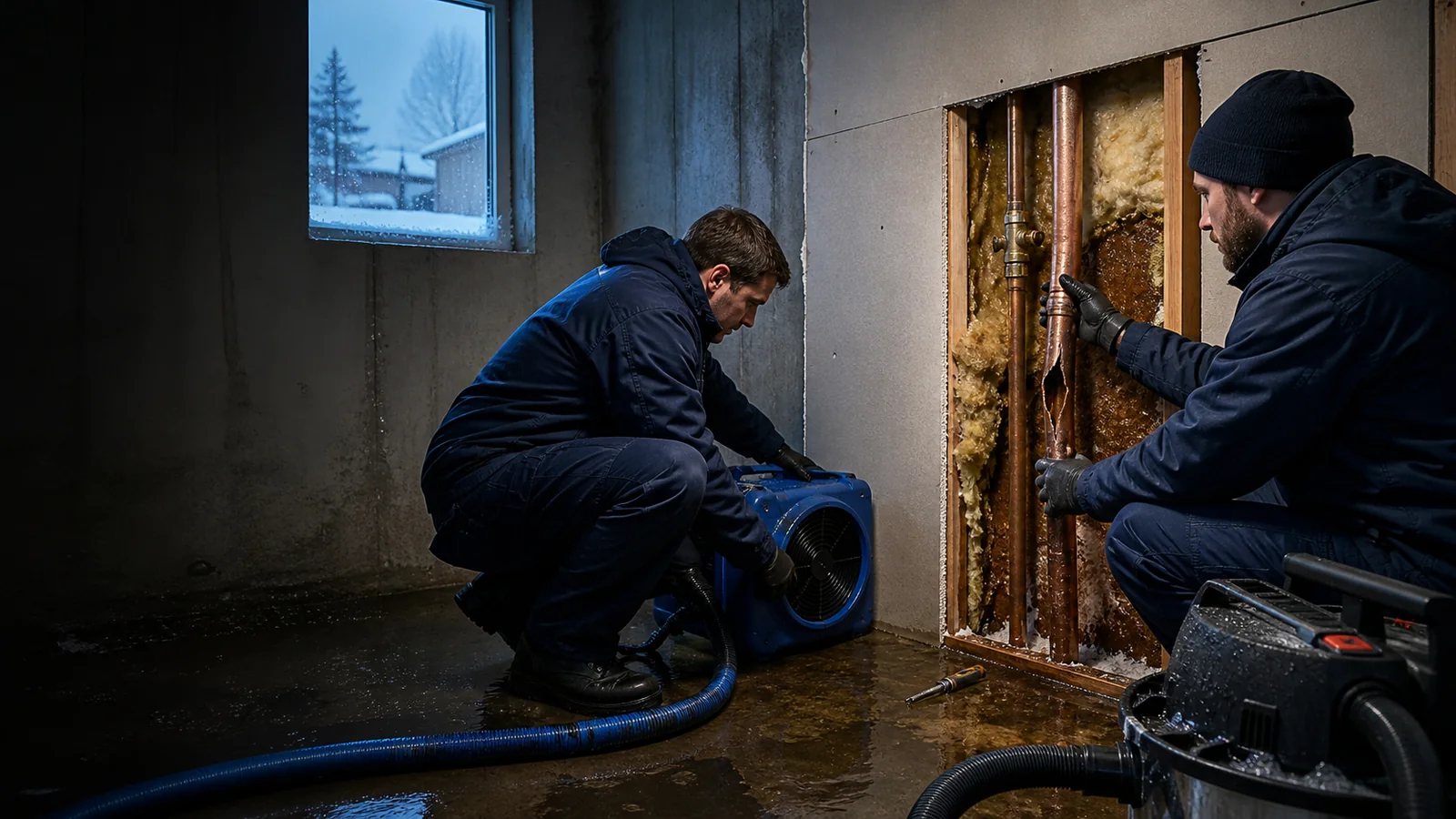 Burst Pipe Water Damage Restoration work for a High River property