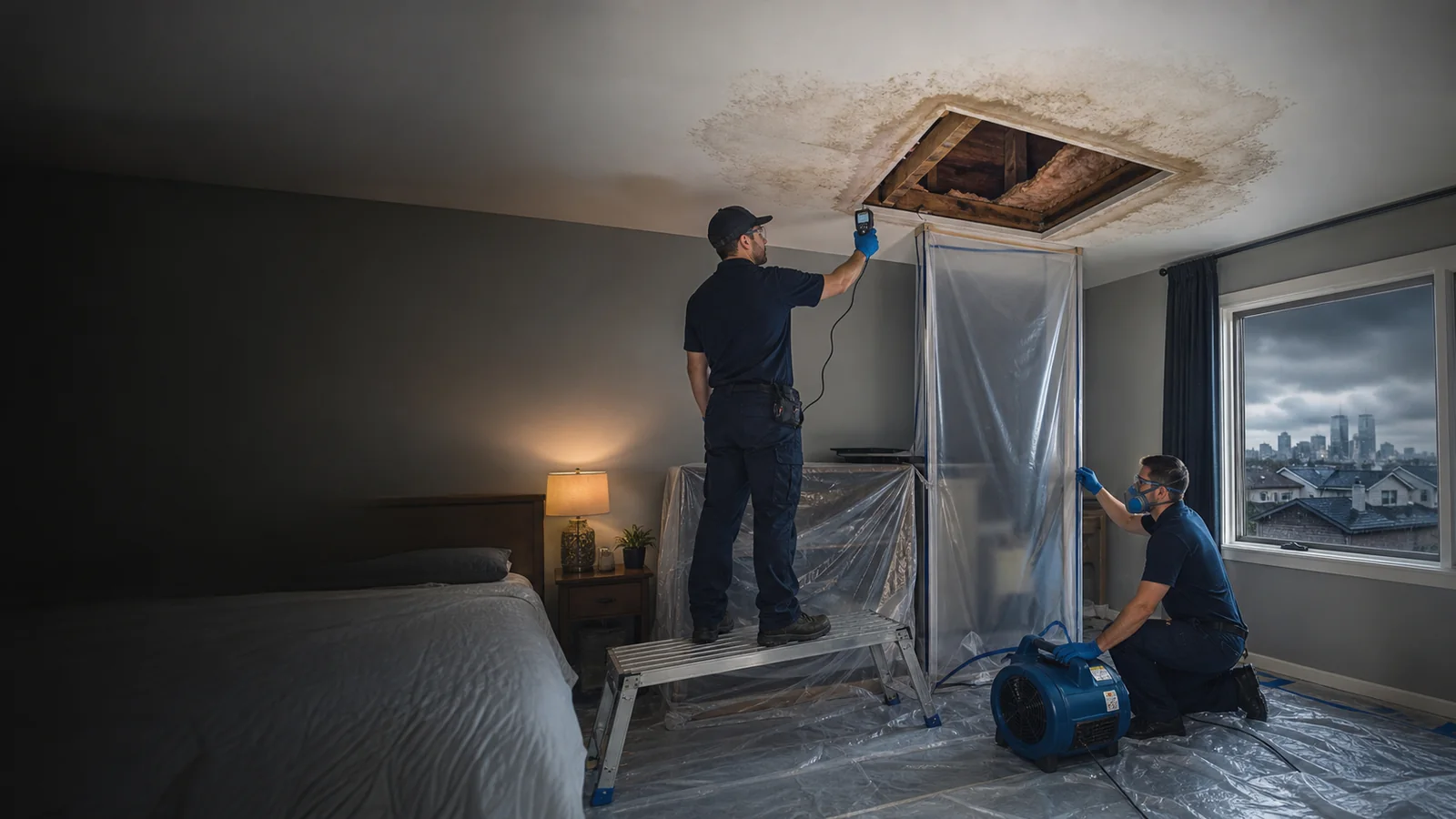Roof Leak Water Damage Restoration work for a High River property