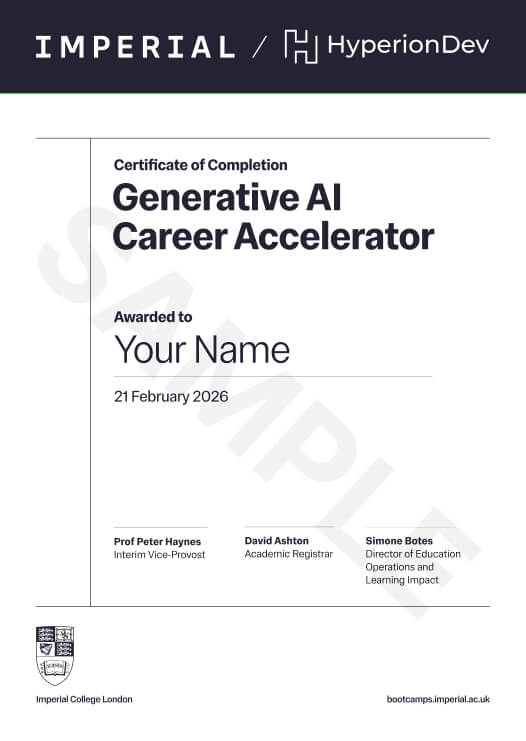 Certificate for the bootcamp