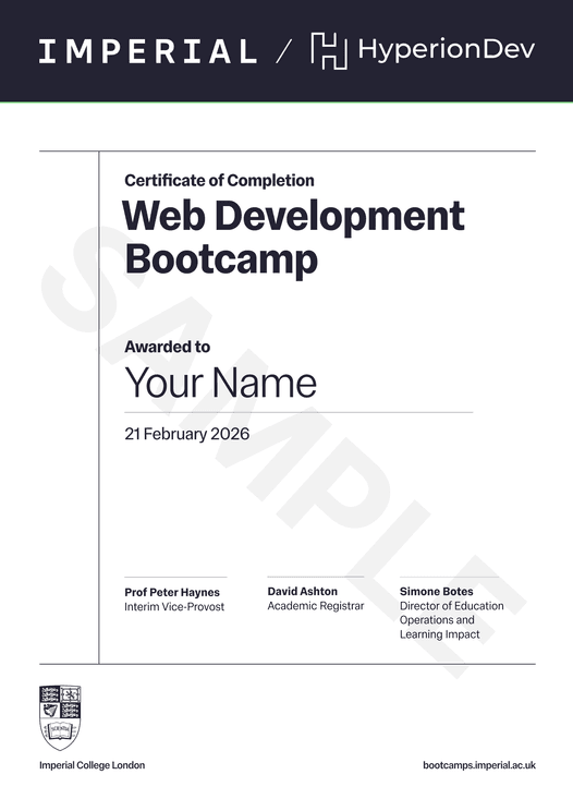Certificate for the bootcamp