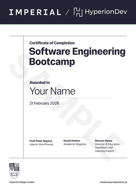 Certificate for the bootcamp