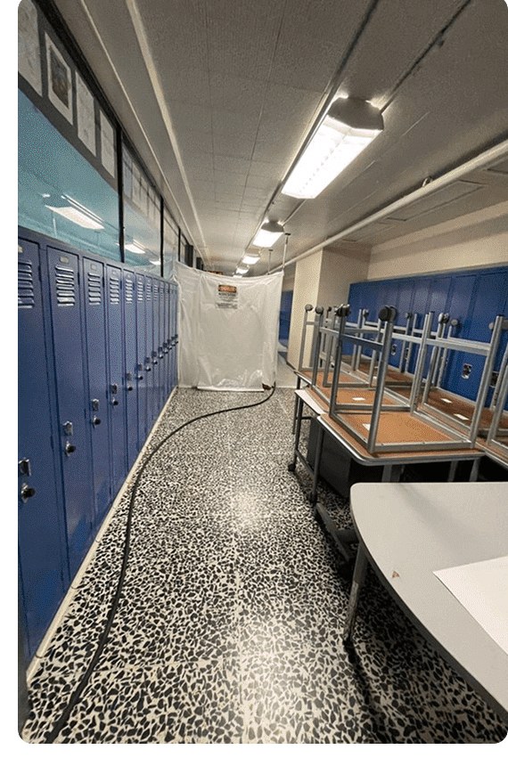 Negative air containment set up inside a commercial building
