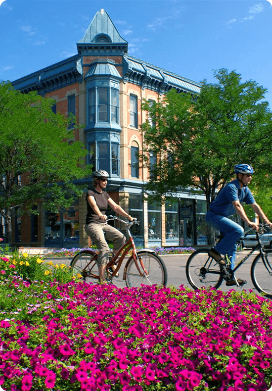 Cyclists in Old Town Fort Collins