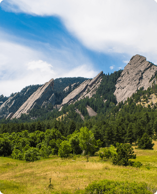 The Flatirons rock formations above Boulder