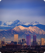 Denver skyline with the Rocky Mountains