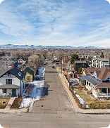 Residential street aerial in Littleton, Colorado