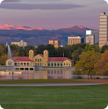 City Park pavilion at sunset in Brighton, Colorado