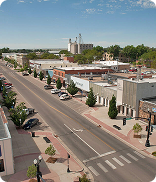 Main Street and grain elevator in Fort Morgan, Colorado
