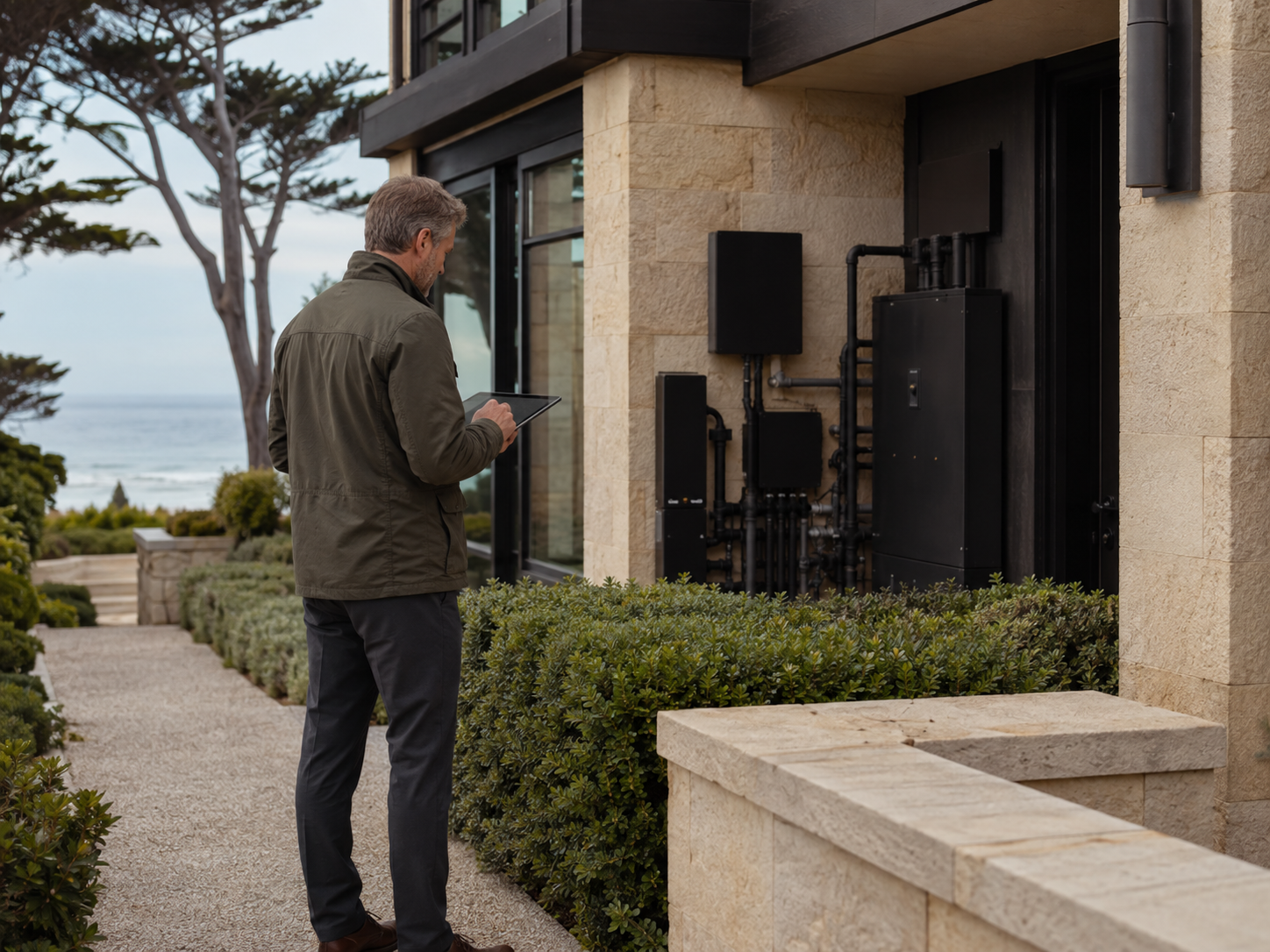 Estate manager reviewing a coastal property