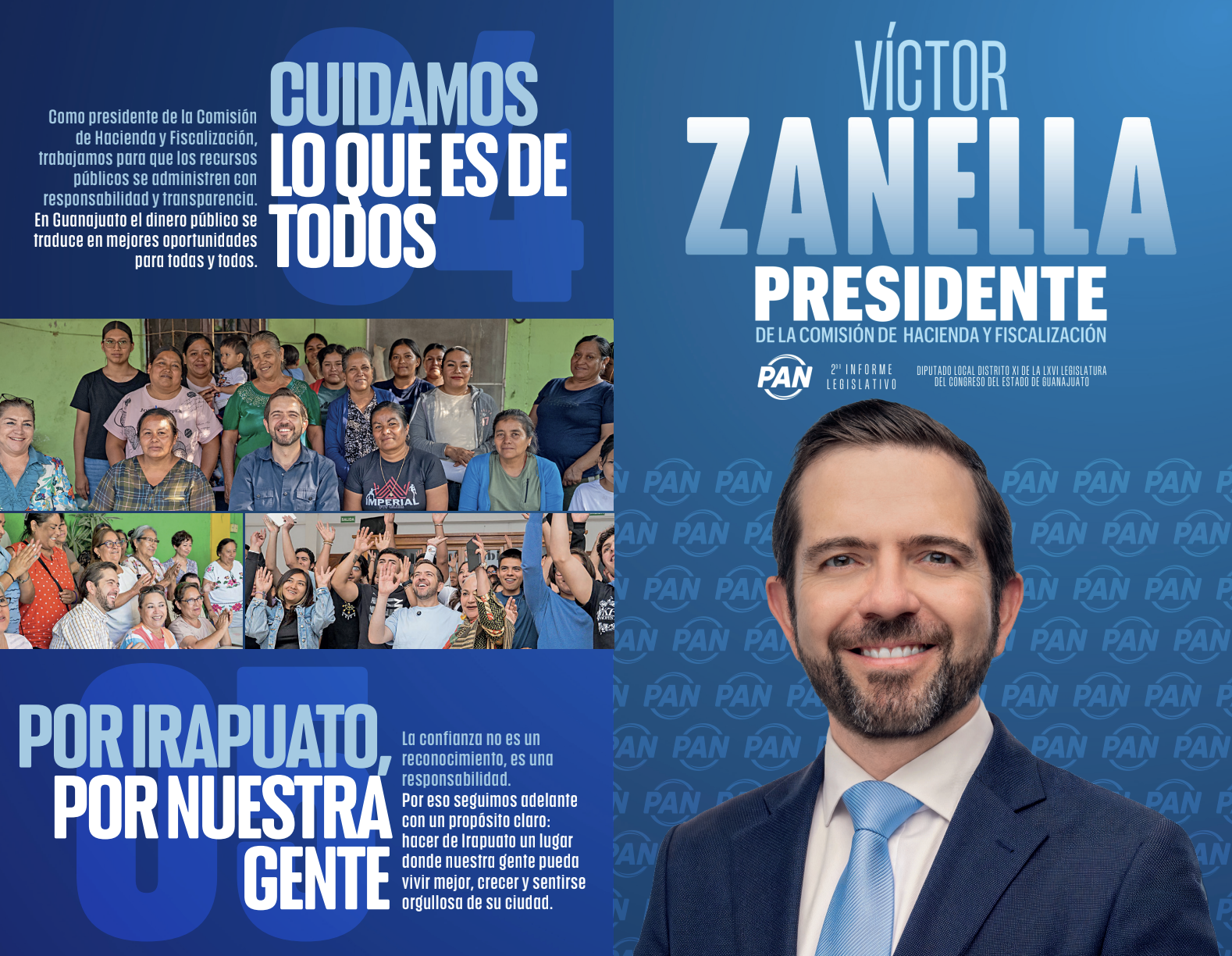 Portrait of Víctor Zanella with crowds, promoting his presidency of finance commission in Guanajuato, Mexico.