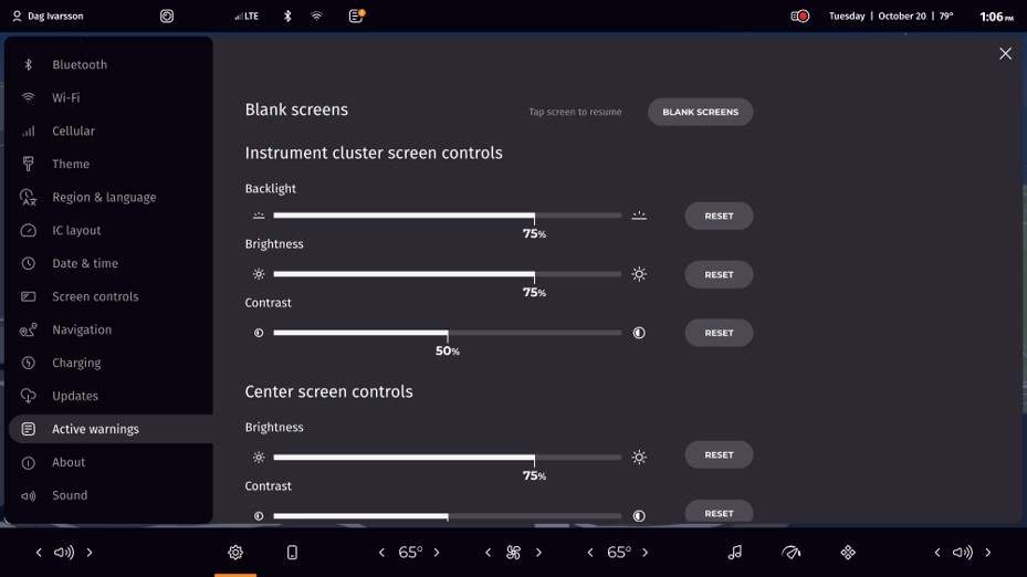 Screen controls – dark mode
