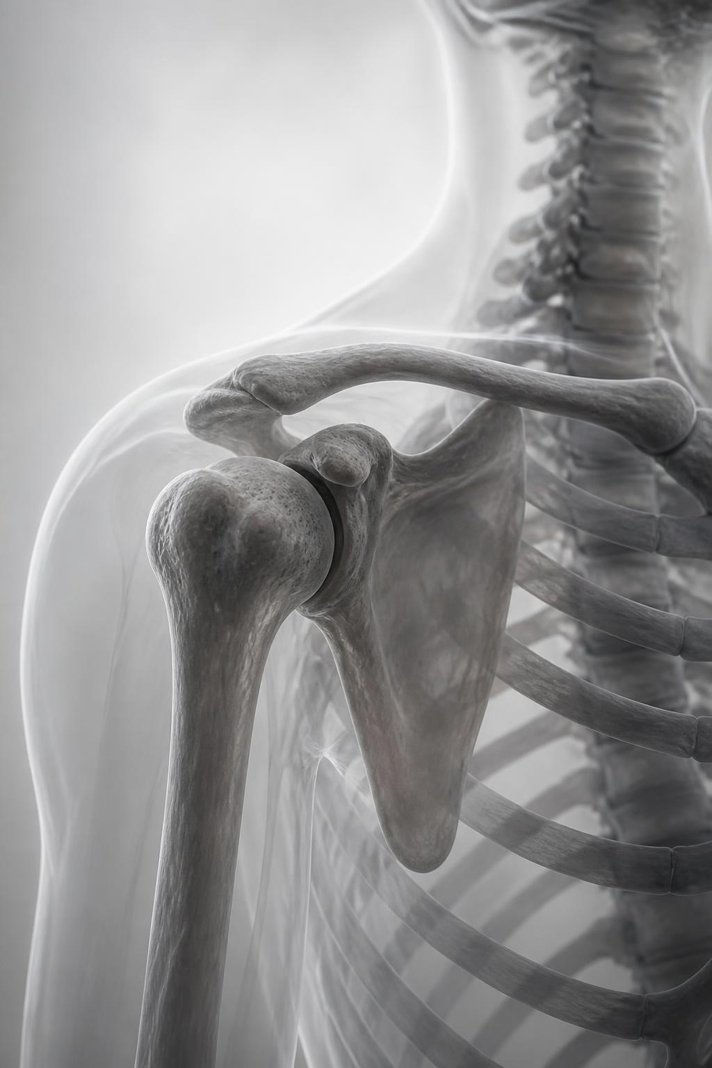Anatomical illustration of the shoulder joint and rotator cuff