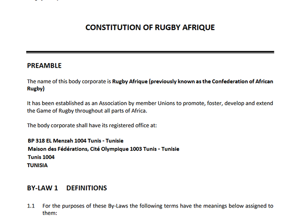 Rugby Africa Constitution 2019