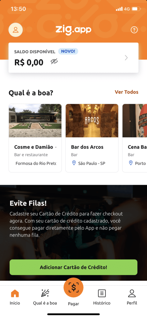 tela inicial Zig App