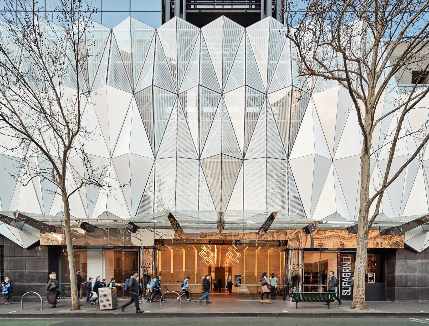 The faceted facade of 222 Exhibition Street, Melbourne